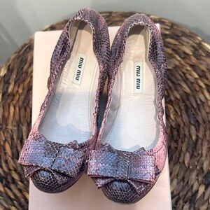 Miu Miu Purple Snakeskin Flats with Bow